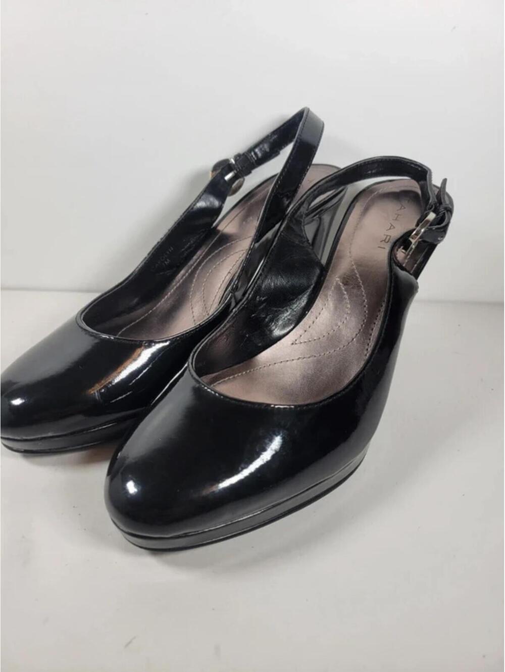 Tahari "Carolyn" Womens Black Sling Back Patent Heels  Size 7 M.   3.5" Heels